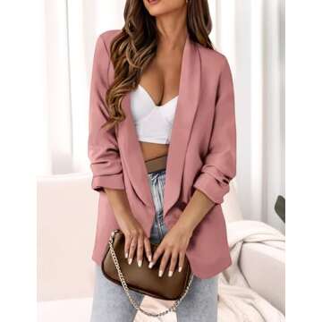 PRETTYGARDEN Womens Casual Blazers Long Sleeve Lapel Open Front Work Blazer Jackets with Pockets (Pink,Medium)