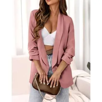 PRETTYGARDEN Womens Casual Blazers Long Sleeve Lapel Open Front Work Blazer Jackets with Pockets (Pink,Medium)