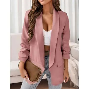 PRETTYGARDEN Womens Casual Blazers Long Sleeve Lapel Open Front Work Blazer Jackets with Pockets (Pink,Medium)