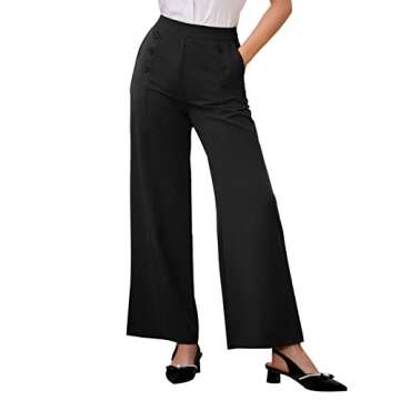 Women's Casual Elastic Waist Pants Vintage Sailor Pants with Pockets 1940s Pants,M,Black