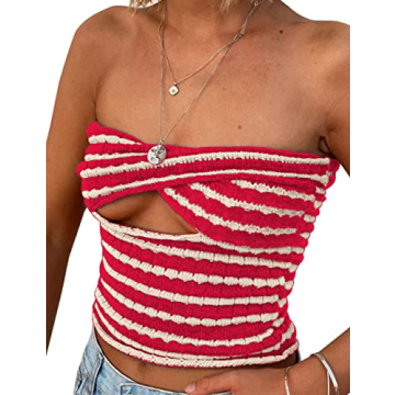 Chic MISSACTIVER Striped Knit Bandeau Top for Summer Fun
