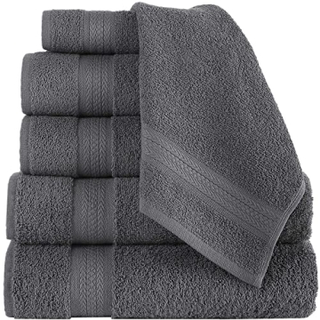 REGAL RUBY 6 Piece Towel Set - Soft, Absorbent 100% Turkish Cotton in Grey