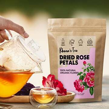 KHWAN'S TEA Premium Dried Rose Petals - Plant-based & Edible Flowers for Baking Decoration, Desserts...