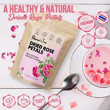 KHWAN'S TEA Premium Dried Rose Petals - Plant-based & Edible Flowers for Baking Decoration, Desserts, Syrup, DIY Crafts, Candle, Bath & Fragrant Soap - Herbal Tea, 0.35oz (10g)