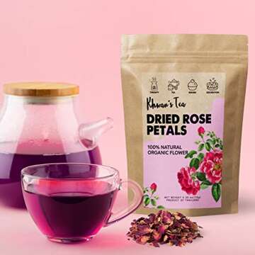 KHWAN'S TEA Premium Dried Rose Petals - Plant-based & Edible Flowers for Baking Decoration, Desserts, Syrup, DIY Crafts, Candle, Bath & Fragrant Soap - Herbal Tea, 0.35oz (10g)