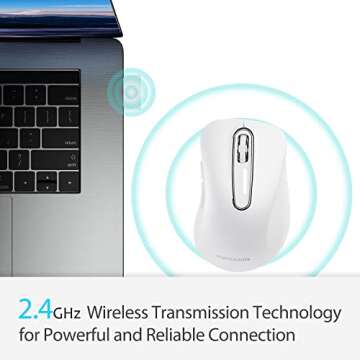 memzuoix 2.4G Wireless Mouse, 1200 DPI Computer Wireless Mouse with USB Receiver, Portable Wireless USB Mouse Battery Powered Cordless Mouse for Laptop, PC, Desktop, 5 Buttons (White)