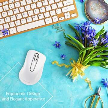 memzuoix 2.4G Wireless Mouse, 1200 DPI Computer Wireless Mouse with USB Receiver, Portable Wireless USB Mouse Battery Powered Cordless Mouse for Laptop, PC, Desktop, 5 Buttons (White)