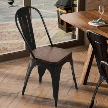 Shahoo Metal Dining Chairs Classic Iron Stackable Industrial Vintage Trattoria Wooden Seat and Back,...
