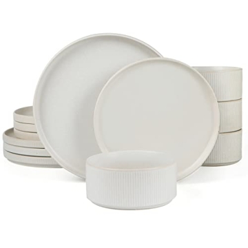 Famiware Star Dinnerware Set for 4 - 12 Piece Ribbed Dish Set