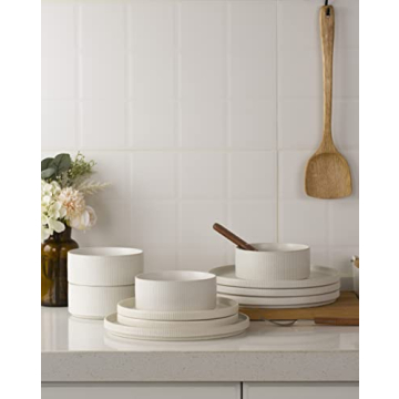 Famiware Star Dinnerware Set for 4 - 12 Piece Ribbed Dish Set
