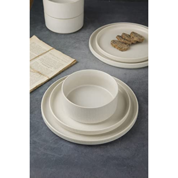 Famiware Star Dinnerware Set for 4 - 12 Piece Ribbed Dish Set