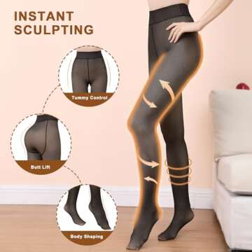 Aobiono Women Fleece Lined Tights Sheer Warm Pantyhose Fake Translucent Winter (300g / Thick fleece, Black)