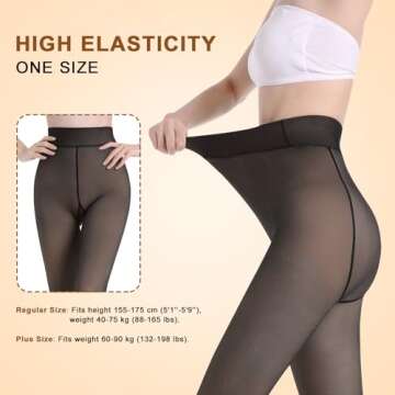 Aobiono Women Fleece Lined Tights Sheer Warm Pantyhose Fake Translucent Winter (300g / Thick fleece, Black)
