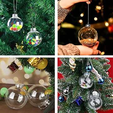 16 pcs Hanging Clear Plastic Fillable Ornaments Balls, 2.36" DIY Christmas Balls Craft Ornaments for Christmas Tree Ornaments, Halloween and Wedding Birthday Party Decorations, Creative Gifts (60 mm)