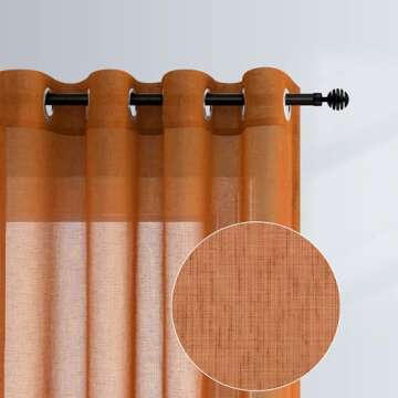 Burnt Orange Curtains 63 Inch Length for Bedroom Teen 2 Panel Sets Grommet Sheer Drape Linen Texture...