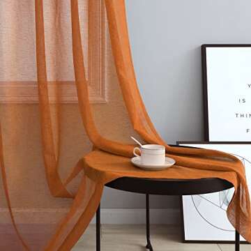 Burnt Orange Curtains 63 Inch Length for Bedroom Teen 2 Panel Sets Grommet Sheer Drape Linen Textured Winter Warm Fall Pumpkin Halloween Curtains for Living Room Autumn Western Boho Decor 52x63 Long