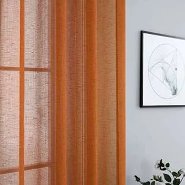 Burnt Orange Curtains 63 Inch Length for Bedroom Teen 2 Panel Sets Grommet Sheer Drape Linen Textured Winter Warm Fall Pumpkin Halloween Curtains for Living Room Autumn Western Boho Decor 52x63 Long