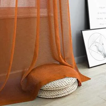 Burnt Orange Curtains 63 Inch Length for Bedroom Teen 2 Panel Sets Grommet Sheer Drape Linen Textured Winter Warm Fall Pumpkin Halloween Curtains for Living Room Autumn Western Boho Decor 52x63 Long