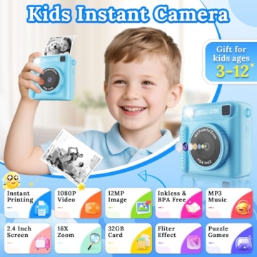 JPVERLY Instant Print Camera for Kids - Creative Fun & Instant Memories