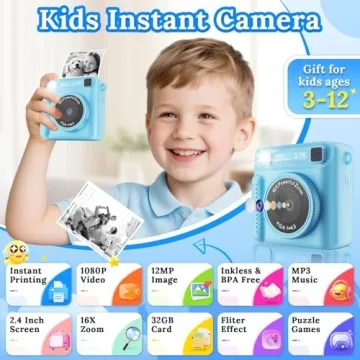 JPVERLY Instant Print Camera for Kids - Creative Fun & Instant Memories