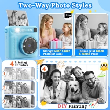 JPVERLY Instant Print Camera for Creative Kids - Fun in Blue