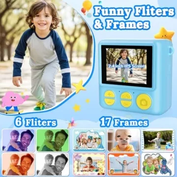 JPVERLY Instant Print Camera for Creative Kids - Fun in Blue