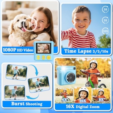 JPVERLY Instant Print Camera for Creative Kids - Fun in Blue