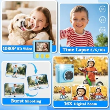JPVERLY Instant Print Camera for Creative Kids - Fun in Blue