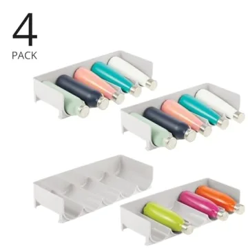 mDesign Plastic Free-Standing Water Bottle and Wine Rack Storage Organizer for Kitchen Countertops, Table Top, Pantry, Fridge - Stackable - Holds 20 Bottles, 4 Pack - Light Gray