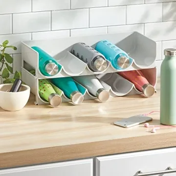 mDesign Plastic Free-Standing Water Bottle and Wine Rack Storage Organizer for Kitchen Countertops, Table Top, Pantry, Fridge - Stackable - Holds 20 Bottles, 4 Pack - Light Gray