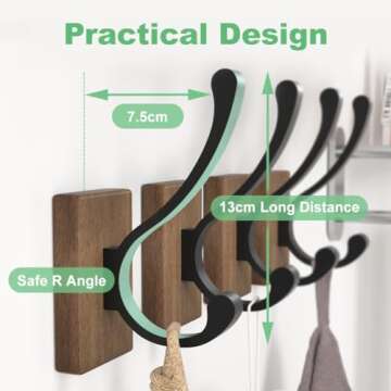 bussdis Wood Wall Hooks for Hanging - 4 Pack Hooks Wall Mounted, Wooden Rustic Farmhouse Heavy Duty ...