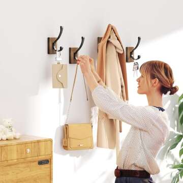 bussdis Wood Wall Hooks for Hanging - 4 Pack Hooks Wall Mounted, Wooden Rustic Farmhouse Heavy Duty Towel Hooks, Hooks for Coats, Towel, Hat, Keys, Purse, Bag and Robe
