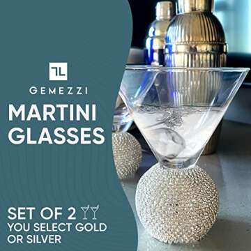 GEMEZZI Set of 2 Elegant Stemless Martini Glasses with Crystal Base