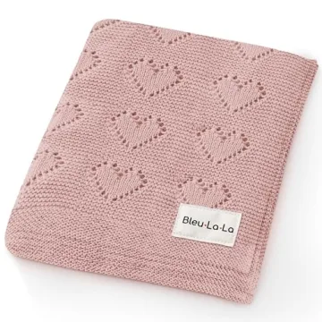 Bleu La La Swaddling Blanket for Girls - 100% Luxury Cotton Knit Heart Baby Blanket - Soft Warm Cozy...