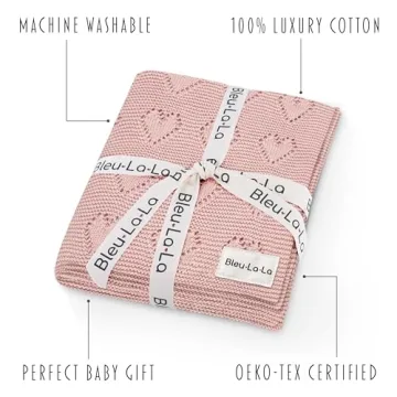 Bleu La La Swaddling Blanket for Girls - 100% Luxury Cotton Knit Heart Baby Blanket - Soft Warm Cozy Swaddle Receiving Stroller Crib Receiving Blanket for Newborns Infants & Toddlers (Pink, 0-2 Years)