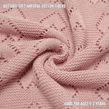 Bleu La La Swaddling Blanket for Girls - 100% Luxury Cotton Knit Heart Baby Blanket - Soft Warm Cozy Swaddle Receiving Stroller Crib Receiving Blanket for Newborns Infants & Toddlers (Pink, 0-2 Years)