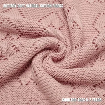 Bleu La La Swaddling Blanket for Girls - 100% Luxury Cotton Knit Heart Baby Blanket - Soft Warm Cozy Swaddle Receiving Stroller Crib Receiving Blanket for Newborns Infants & Toddlers (Pink, 0-2 Years)