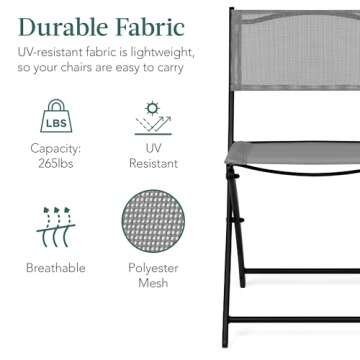 Best Choice Products 3-Piece Patio Bistro Dining Furniture Set w/Glass Tabletop, 2 Folding Chairs, Steel Frame, Polyester Fabric - Gray