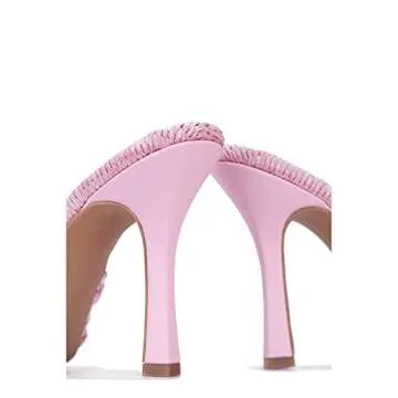 Cape Robbin Lidia Sexy Woven High Heels for Women, Square Open Toe Shoes Heels - Pink Size 10