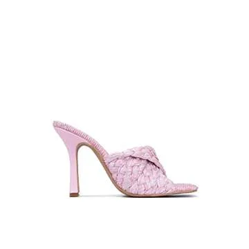 Cape Robbin Lidia Sexy Woven High Heels for Women, Square Open Toe Shoes Heels - Pink Size 10