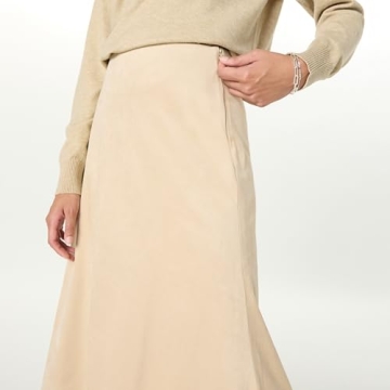 The Drop Women’s Cecily Faux Suede Full Long Midi Skirt, Hummus, S