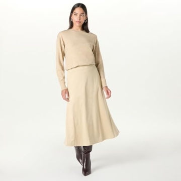 The Drop Women’s Cecily Faux Suede Full Long Midi Skirt, Hummus, S