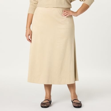 The Drop Women’s Cecily Faux Suede Full Long Midi Skirt, Hummus, S