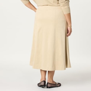 The Drop Women’s Cecily Faux Suede Full Long Midi Skirt, Hummus, S