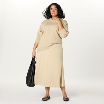 The Drop Women’s Cecily Faux Suede Full Long Midi Skirt, Hummus, S