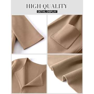 ZOLUCKY Womens Open Front Knitted Cardigan Fall Lightweight Long Sleeve Lapel Casual Oversized Solid Classy Wool Sweater Jacket Winter Coat Khaki S