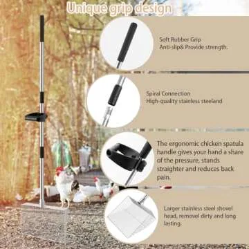 15-inch Large Chicken Poop Scooper with Ergonomic Grip, 4 in 1 Adjustable Chicken Coop Litter Scoop (24 to 70"), Multifunctional Litter Sifting Shovel Scoop- for Chicken Coop/Goat Stall/Stable