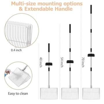 15-inch Large Chicken Poop Scooper with Ergonomic Grip, 4 in 1 Adjustable Chicken Coop Litter Scoop (24 to 70"), Multifunctional Litter Sifting Shovel Scoop- for Chicken Coop/Goat Stall/Stable