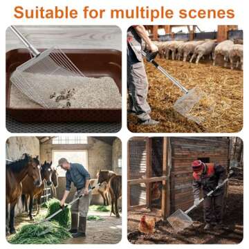 15-inch Large Chicken Poop Scooper with Ergonomic Grip, 4 in 1 Adjustable Chicken Coop Litter Scoop (24 to 70"), Multifunctional Litter Sifting Shovel Scoop- for Chicken Coop/Goat Stall/Stable