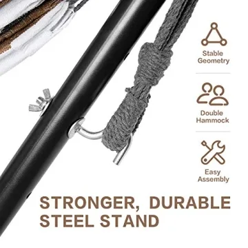 PNAEUT Double Hammock with Space Saving Steel Stand - 2 Person